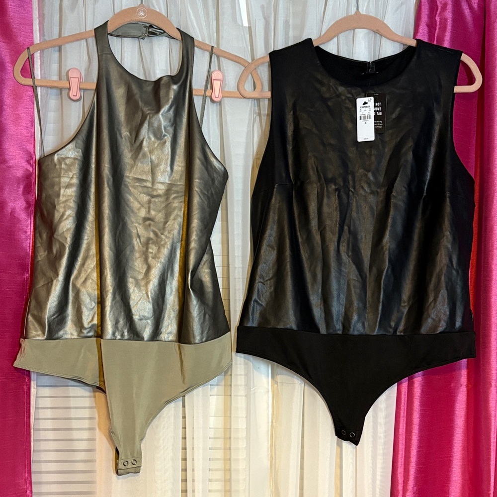 Express Body Contour Silver and Black Bodysuit Set